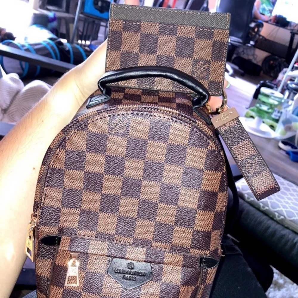 Louis V mini backpack + card holder + keychain (checkered print)